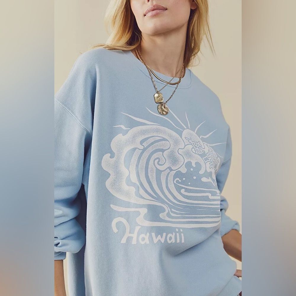 Free People Daydreamer HAWAII SURF oversized boyfriend sweatshirt in pastel blue - Picture 2 of 7